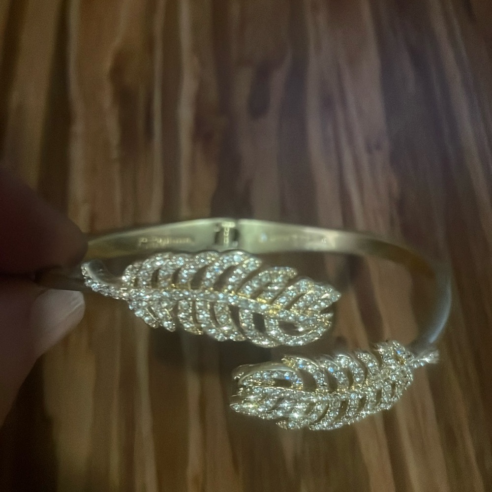 Lonna&Lilly matte gold cubic zirconia feather hinge bangle!  Worn once.